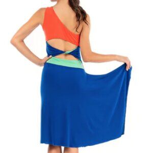 Electric Blue One Shoulder Dress With Twisted Back And Side Draping, new